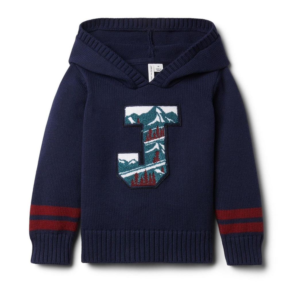 Janie and Jack J Patch Hooded Sweater - NEW NWT